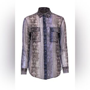 Equipment 100% Silk Blue & Grey Snakeskin Print Sheer Blouse, size M